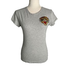 Ed Hardy Embroidered Tiger T Shirt M Grey Short Sleeve Crewneck Double Sided - £18.52 GBP