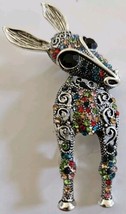 Vtg Style Silver Color Alloy Metal Color Rhinestones Curious Funny Donkey Brooch - £3.53 GBP