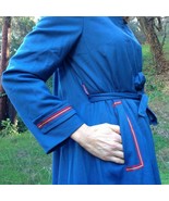 VTG Military Trench Cape Coat Red stripe trim belted Sz S 4 6 blue Jacket - $79.20