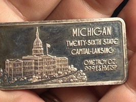 The Hamilton Mint .999 Sterling Silver One Troy Ounce Michigan State Ingot - £62.87 GBP