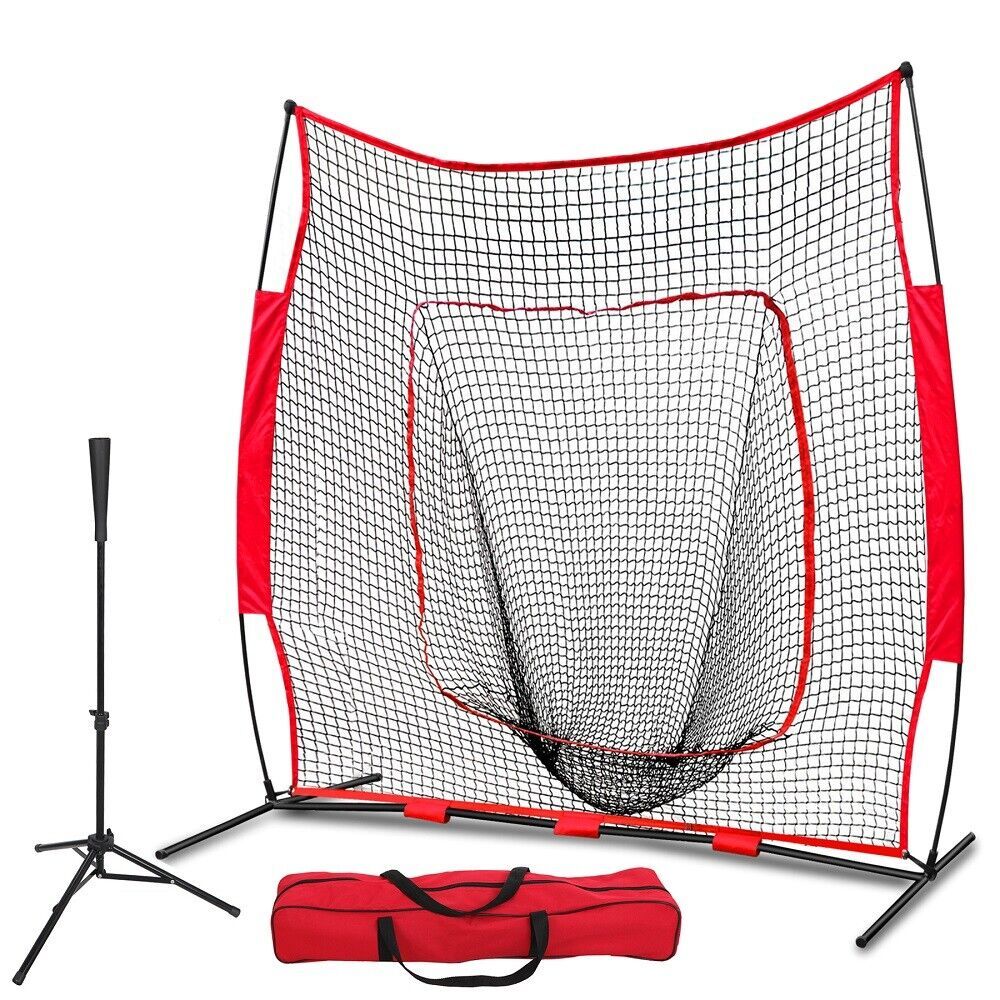 Pro-Style Batting Tee 7'7' Baseball Softball Bow Frame Practice Net Bag