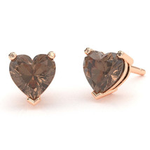 Smoky Quartz 5mm Heart Stud Earrings in 14k Rose Gold - £221.09 GBP