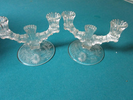 Paden City Wheel Cut Design Pair Candle Holders 5 X 7 1/2&quot; [*10] - £59.21 GBP