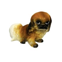 Vintage Porcelain Ceramic Pekingese Dog Figurine Matte Finish 2 1/2&quot; Long - £11.18 GBP