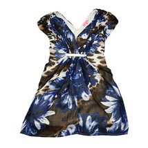 XTaren Dress Womens S Brown Short Sleeve V Neck Floral Print Back Zip Pleated - £13.94 GBP