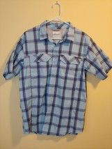 Men&#39;s Columbia Blue Plaid Shirt Short Sleeve Size M Double Breast Pocket... - £11.21 GBP