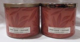 Bath &amp; Body Works 3-wick Scented Candle Lot Set Of 2 Pink Rose + Leather - £53.02 GBP