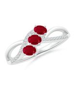 ANGARA Oval Ruby Three Stone Bypass Ring with Diamonds in 14K Gold (AA |... - $1,079.10