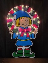 Impact Plastics Elf &amp; Wreath Lighted Twinklers Vintage 1993 Yard 32&quot; Christmas - £56.12 GBP