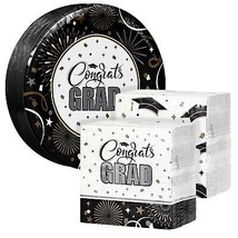 PARTY PAPER PLATES AND NAPKINS BULK DISPOSABLE SMALL SCHOOL GRADUATION 2... - £35.03 GBP