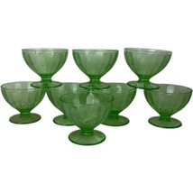 8 Jeanette Glass Uranium Green Floral Poinsettia Sherbet Bowls Depressio... - $84.15