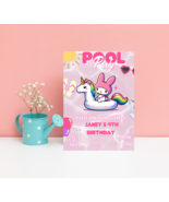 My Melody Pink Pool Birthday Invitation | Kawaii Sanrio Summer Party | E... - $3.50