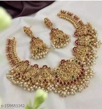 Indian Women Temple Necklace Set Gold Plated Fashion Jewelry Wedding Tra... - $32.07