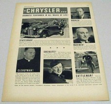1937 Print Ad Chrysler Cars Performer in All Walks of Life - $11.75