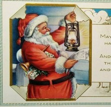Christmas Postcard Santa Claus With Lantern &amp; Wish List Whitney Antique Embossed - £14.17 GBP