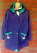 Vintage Rain Jacket Medium Blue Green Shoulder Pads Zipper CS Essentials Retro - £12.79 GBP
