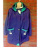 Vintage Rain Jacket Medium Blue Green Shoulder Pads Zipper CS Essentials... - £12.64 GBP