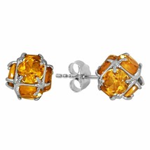 5.7 Carat 14K Solid White Gold Stud Gemstone Earrings Natural Citrine Jewelry - £361.41 GBP