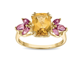 Citrine And Pink Topaz 10K Yellow Gold Cocktail Ring Size 5 6 7 8 9 10 - £790.15 GBP