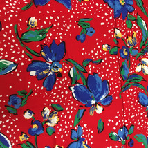 cranston print works vintage remnant fabric red print with blue floral d... - $19.75