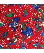 cranston print works vintage remnant fabric red print with blue floral d... - $19.75