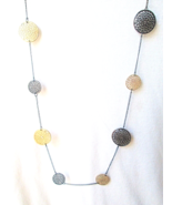 NEW VCLM Filigree Necklace Gold Tone &amp; Grey Round Metal Mandala Style Ci... - $14.84