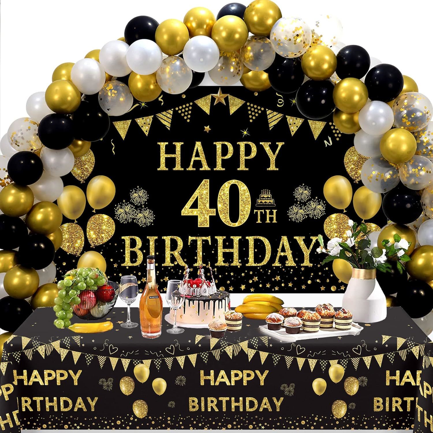 40th Birthday Decorations For Men Women, Black And Gold Party