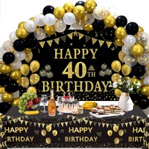 40Th Birthday Decorations Men Women - Black Gold Happy 40Th Birthday Banner Back - £34.59 GBP