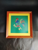 Vintage Framed Crewel Embroidery Rooster Needlepoint Matte Farmhouse Country 10&quot; - £15.70 GBP