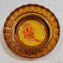 HAROLD&#39;S CLUB Or Bust! Reno Advert Round Ruffled Pedestal Amber Glass Ashtray  - $7.69