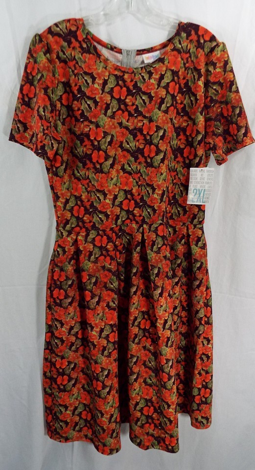 Womens LuLaRoe Dress 2XL Amelia Black Red Orange Green Floral NWT - $26.73