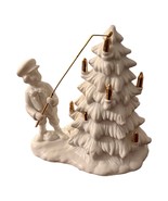 Russ Berrie Co Ceramic White Christmas Tree With Boy Gold Lanterns 6in T... - £15.68 GBP