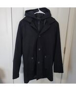 Black Rivet Men’s Hooded Wool Jacket Lined Button Zip Black M Great Cond... - $672.54 MXN