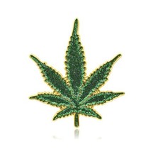 Marijuana Weed Leaf THC Glitter Enamel Lapel Pin - £7.98 GBP