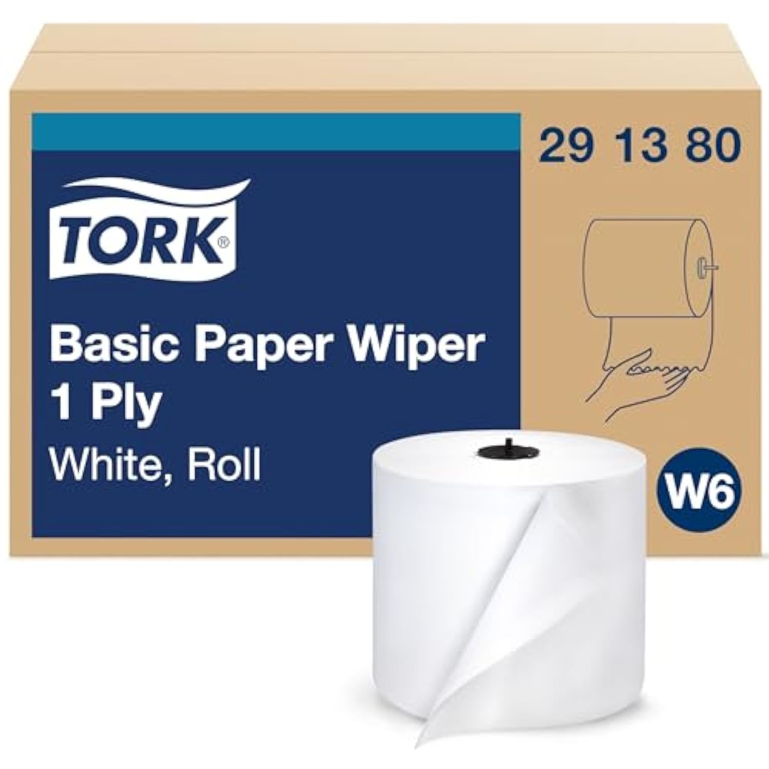 Tork Basic Paper Wiper White W6, Roll Towel, 4 x 1452 Sheets, 291380