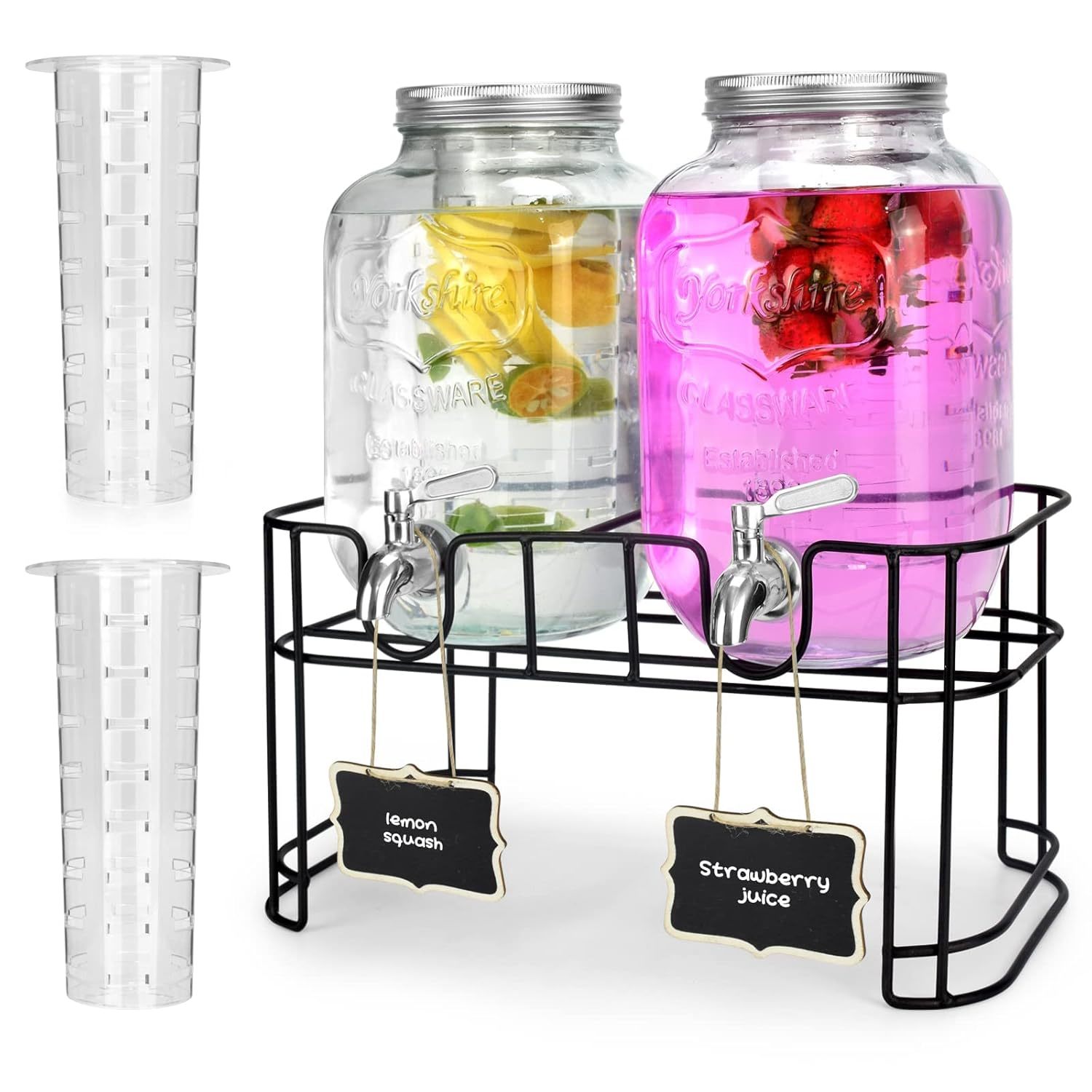 1 Gallon Glass Drink Dispensers For Parties 2Pack.Beverage Dispenser,Glass Drink