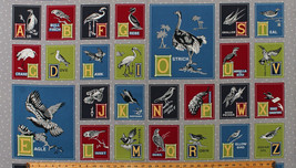 23.5&quot; X 44&quot; Panel Alphabet ABC&#39;s Birds of a Feather Gray Cotton Fabric D303.26 - £11.79 GBP