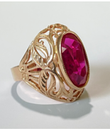 Ring Filigree Large Red Spinel Stone Vintage Jewelry Rose Gold 14K ⭐ 583... - $776.21 CAD