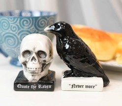 Ceramic Quote The Raven Nevermore Skull Salt And Pepper Shakers Figurine... - £13.36 GBP