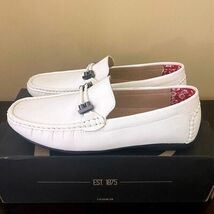 Stacy Adams Mens White Leather Driving Loafers Braided Strap Moc Toe Shoes - $39.59