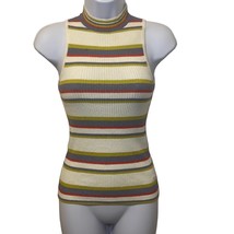 Moth Anthropologie Womens XS Cream Green Striped Ribbed Mock Turtleneck Sweater - £14.69 GBP