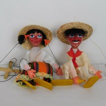 Pair of Vintage Mexican Mexico Marionette Puppets Hand Made Bottle Sombr... - $29.03