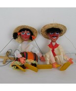 Pair of Vintage Mexican Mexico Marionette Puppets Hand Made Bottle Sombr... - $29.03