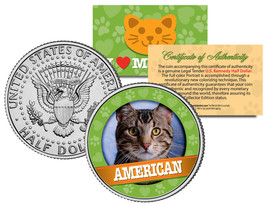 AMERICAN Cat JFK Kennedy Half Dollar US Colorized Coin - $12.16
