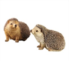 Hedgehog Figurines Set of 2  Textural Detailing 8.7" Long Wildlife Brown Tan - £47.46 GBP