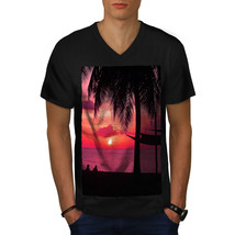 Romantic Sunset Shirt Beach Palm Tree Men V-Neck T-shirt - £10.22 GBP