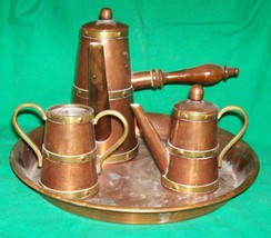 1920 Cobre Y Laton Copper Service Ware Coffee Pot Tray Sugar Taxco Signed Mexico - £435.64 GBP