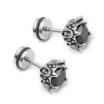 Mens Womens Stainless Steel Black CZ Earrings Screw Back Ear Stud Punk Jewelry - £8.64 GBP