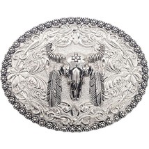 Silver Featherred Bull Design Silver Metal Belt Buckle - $152.99 MXN