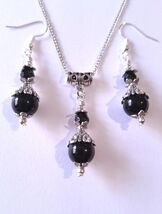 Victorian Silver black quartz jewelry set necklace earrings Boho set Sil... - €44,65 EUR